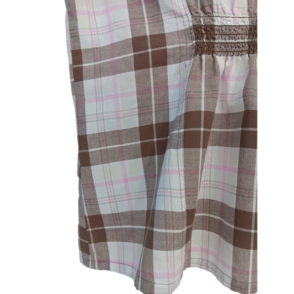 SO Women's Plaid Short Sleeve-Button down Shirt- MEDIUM -Brown-White-Pink - Picture 10 of 16